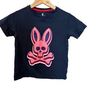 Psycho Bunny Boy’s T Shirt Short Sleeve Graphic Tee Size Small Navy Blue